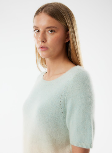 Rundhalsausschnitt Kurzarm-Pullover aus Waschbärwolle