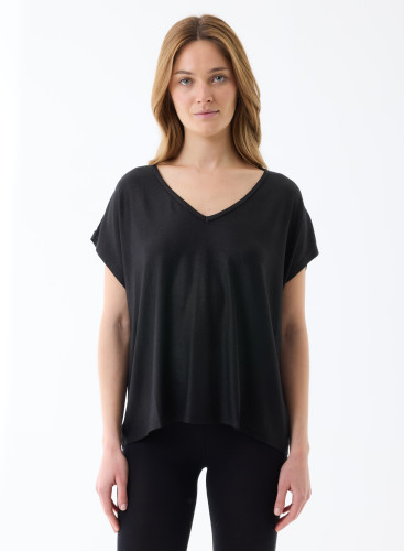 Tee shirt Manches Courtes Col V en Viscose/Elasthanne