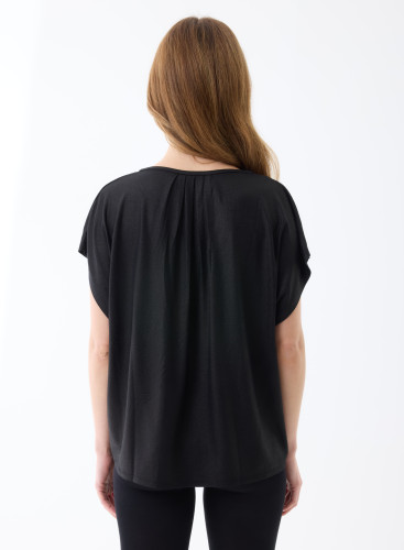 Tee shirt Manches Courtes Col V en Viscose/Elasthanne