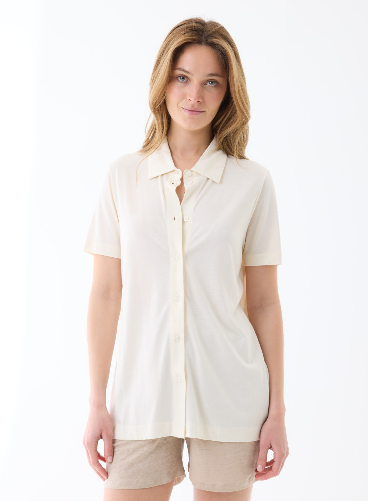 Chemise Manches Courtes Col Chemise en Lyocel/Coton