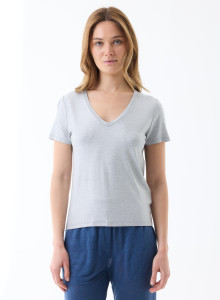 Tee shirt Manches Courtes Col V en Viscose/Elasthanne