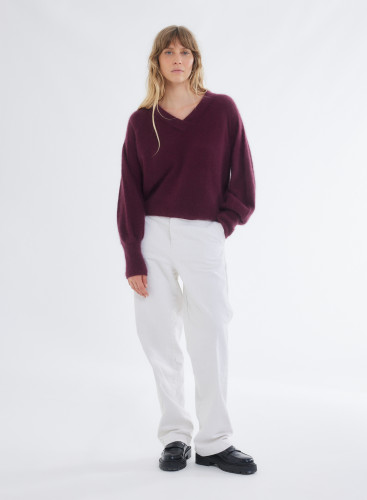 Raglan Sleeves Sweater V-neck in Raccoon wool / Polyamide