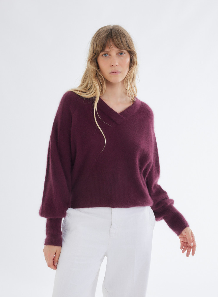 Pullovers Manches Raglan longues Col V en Raccon wool / Polyamide