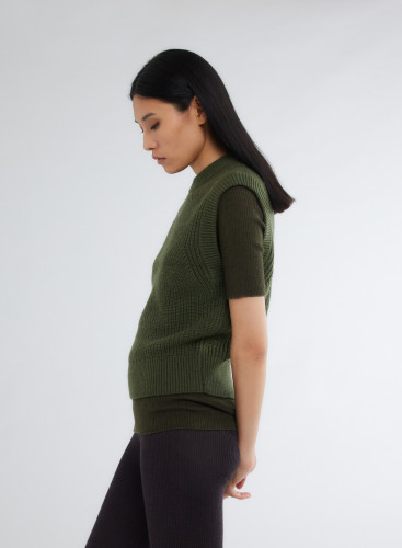 Pull Sans Manches Col Rond en Laine Merinos