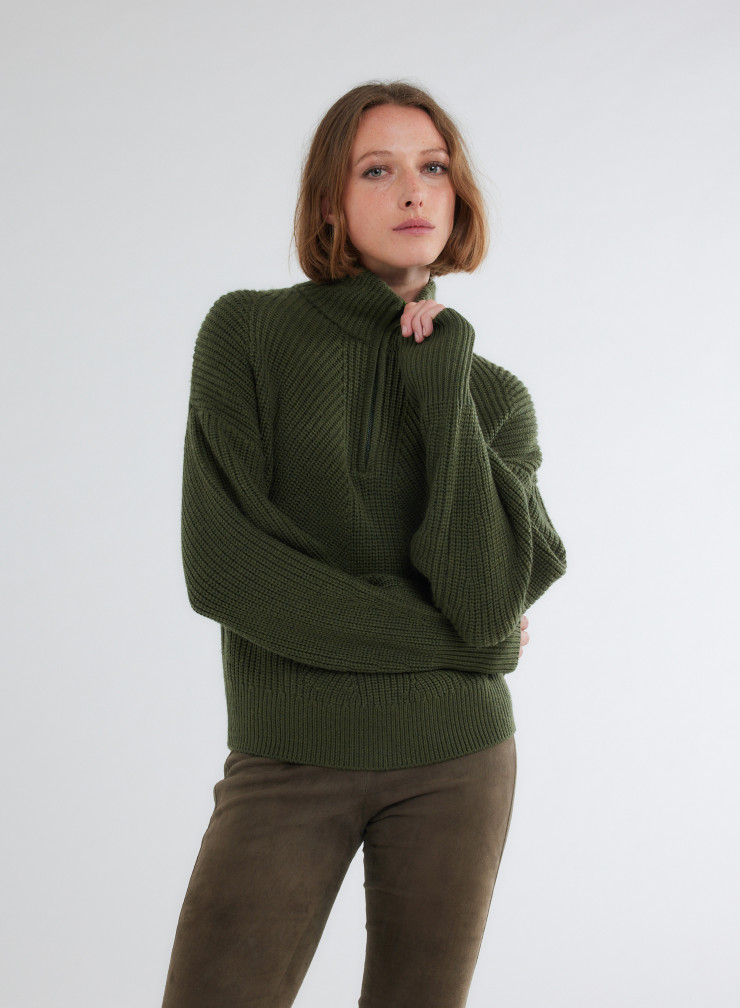 Pullovers Manches Longues Col Montant en Laine merinos