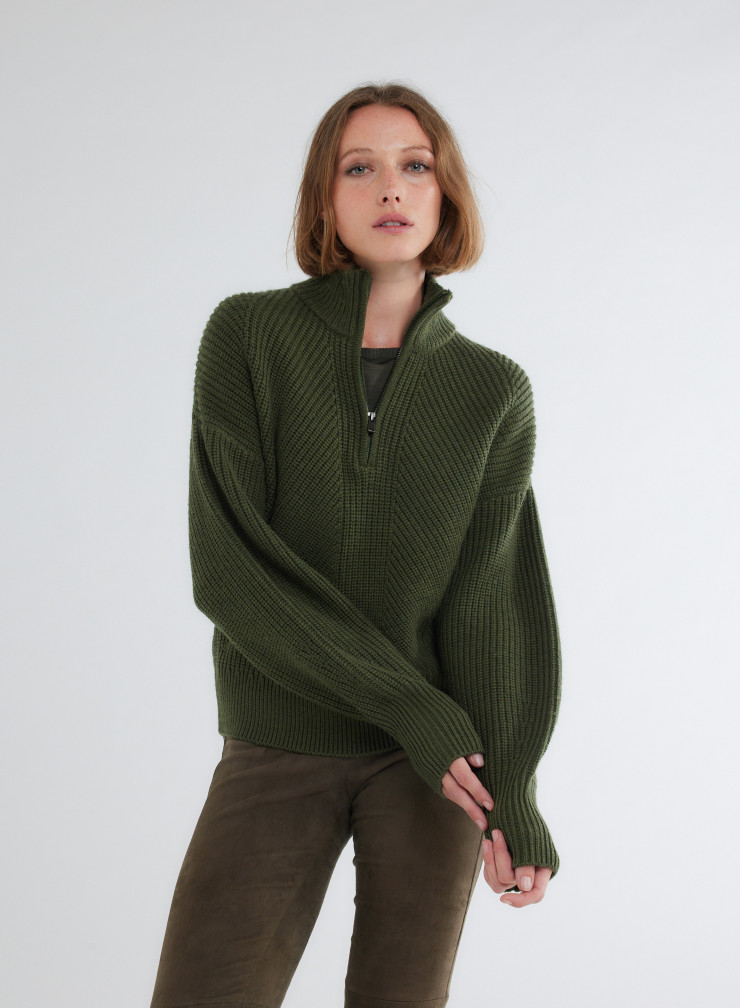 Pullovers Manches Longues Col Montant en Laine merinos