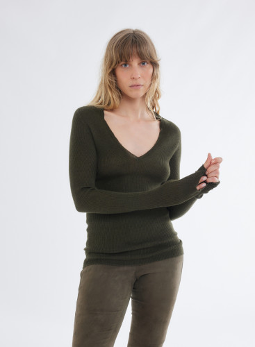 Long Sleeves Sweater V neck in Merino Wool