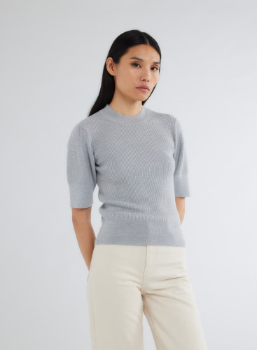 Elbow Sleeves Sweater Round neck in Merino Wool