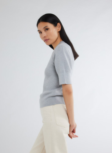 Elbow Sleeves Sweater Round neck in Merino Wool