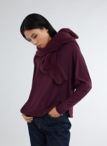 Long Sleeves Round neck T-shirt in Viscose / Elastane