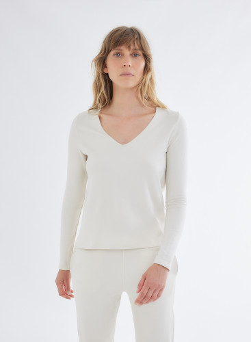 Long Sleeves V-neck T-shirt in Viscose / Elastane