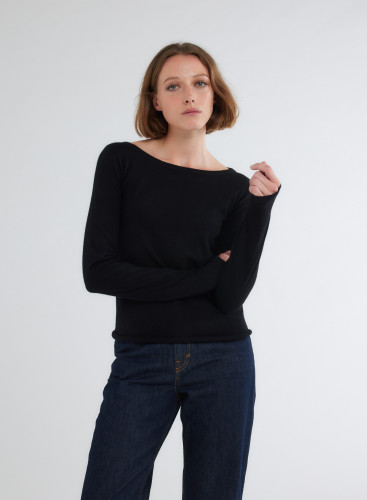 Long Sleeves Boat neck T-shirt in Cashmere