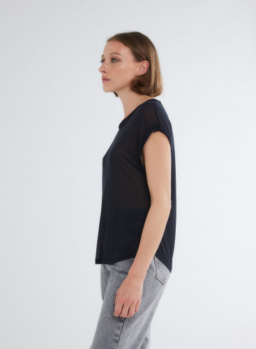 Drop Sleeves Round neck T-shirt in Micro Modal / Cashmere