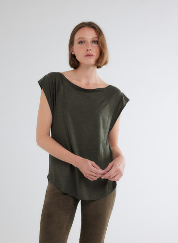 Short Sleeves Boat neck T-shirt in Lyocel / New wool