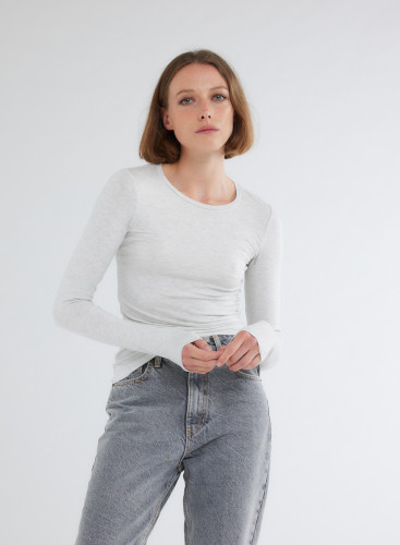 Long Sleeves Round neck T-shirt in Viscose / Elastane