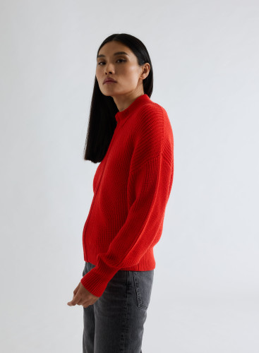 Long Sleeves Cradigan High-neck in Merino Wool