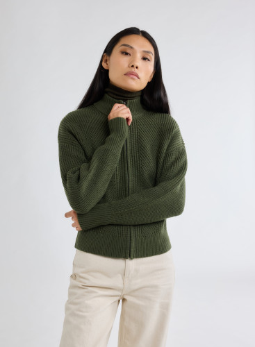 Long Sleeves Cradigan High-neck in Merino Wool