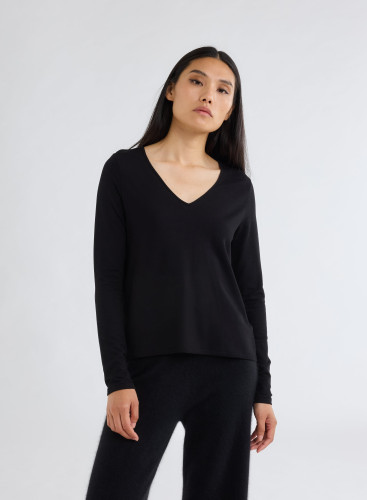 Long Sleeves V-neck T-shirt in Viscose / Elastane