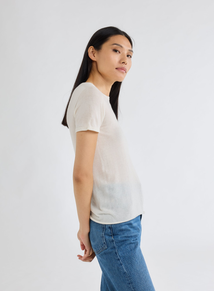 Cashmere short sleeve round neck sweater