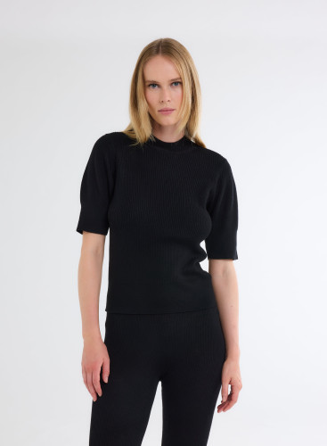 Elbow Sleeves Sweater Round neck in Merino Wool