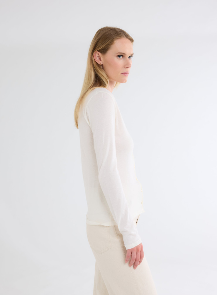 Long Sleeves V-neck Tank Top in Organic Cotton / Cashmere