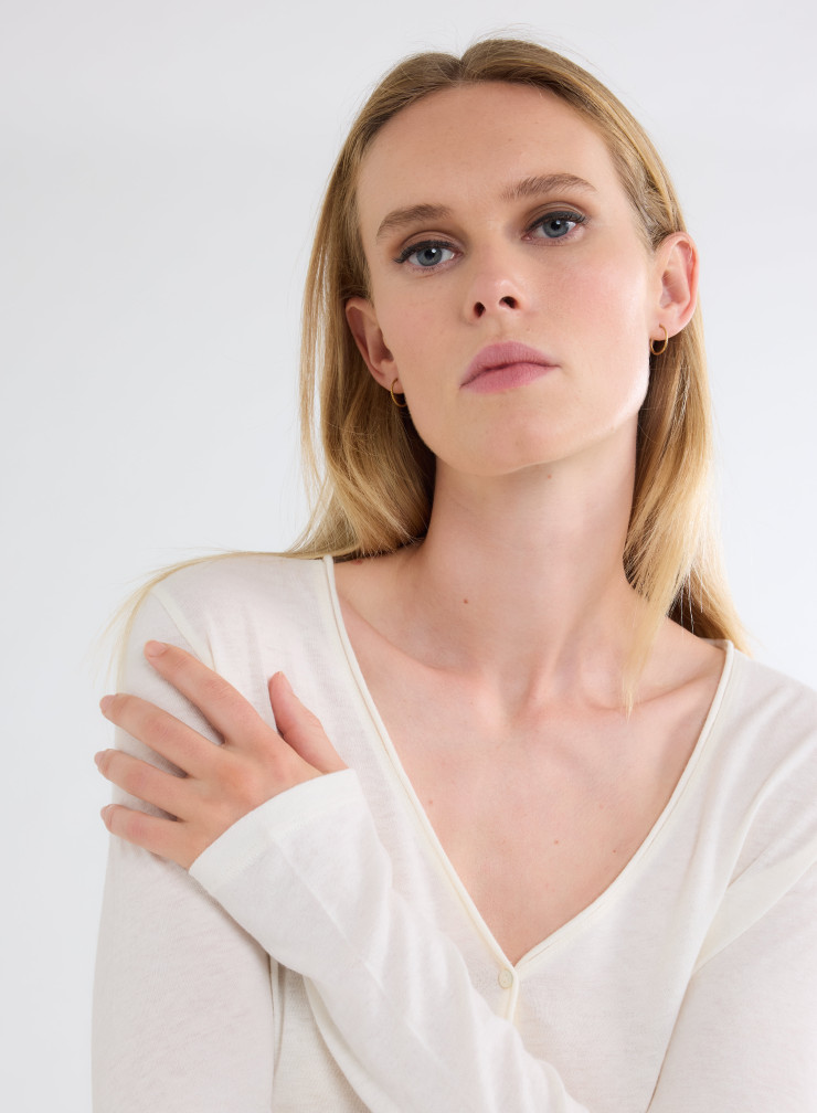 Long Sleeves V-neck Tank Top in Organic Cotton / Cashmere