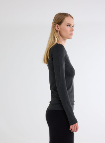 Long Sleeves Round neck T-shirt in Viscose / Elastane