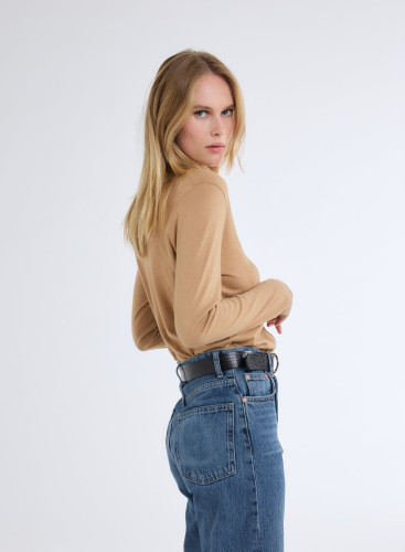 Long Sleeves Open neck Shirt in Organic Cotton / Cashmere