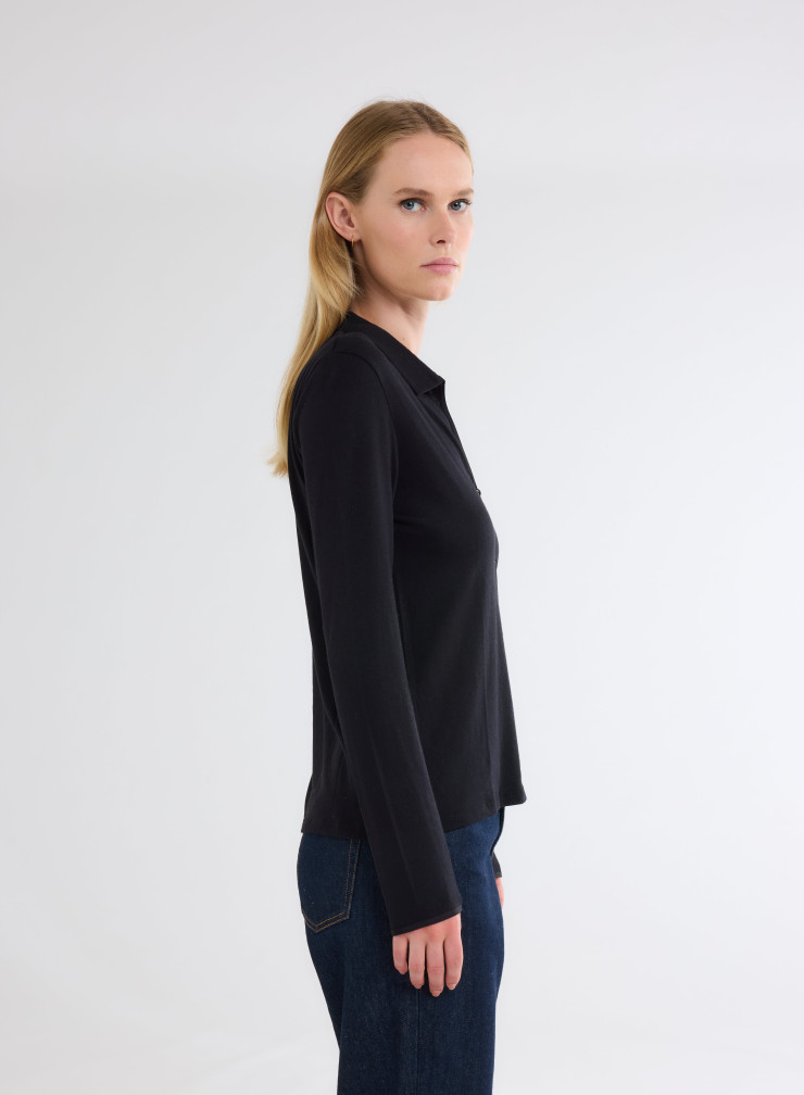 Long Sleeves Open neck Shirt in Organic Cotton / Cashmere