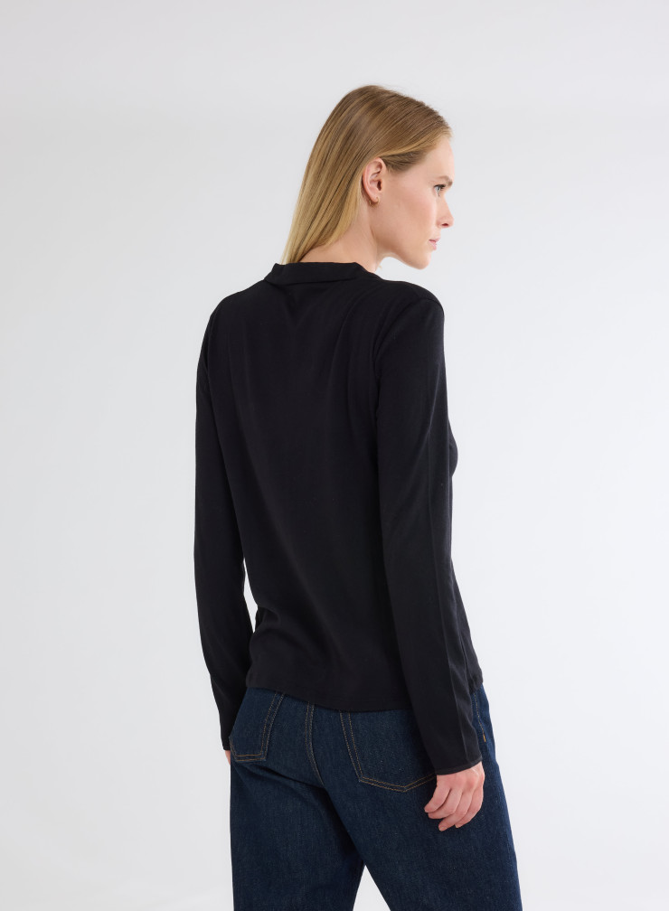 Long Sleeves Open neck Shirt in Organic Cotton / Cashmere