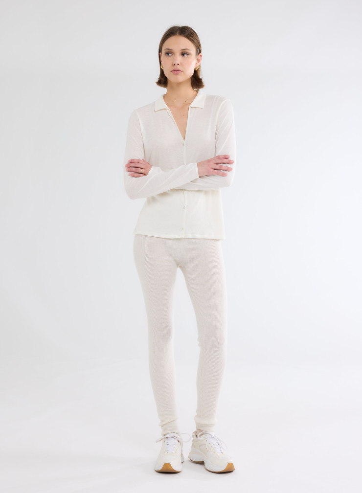 Long Sleeves Open neck Shirt in Organic Cotton / Cashmere