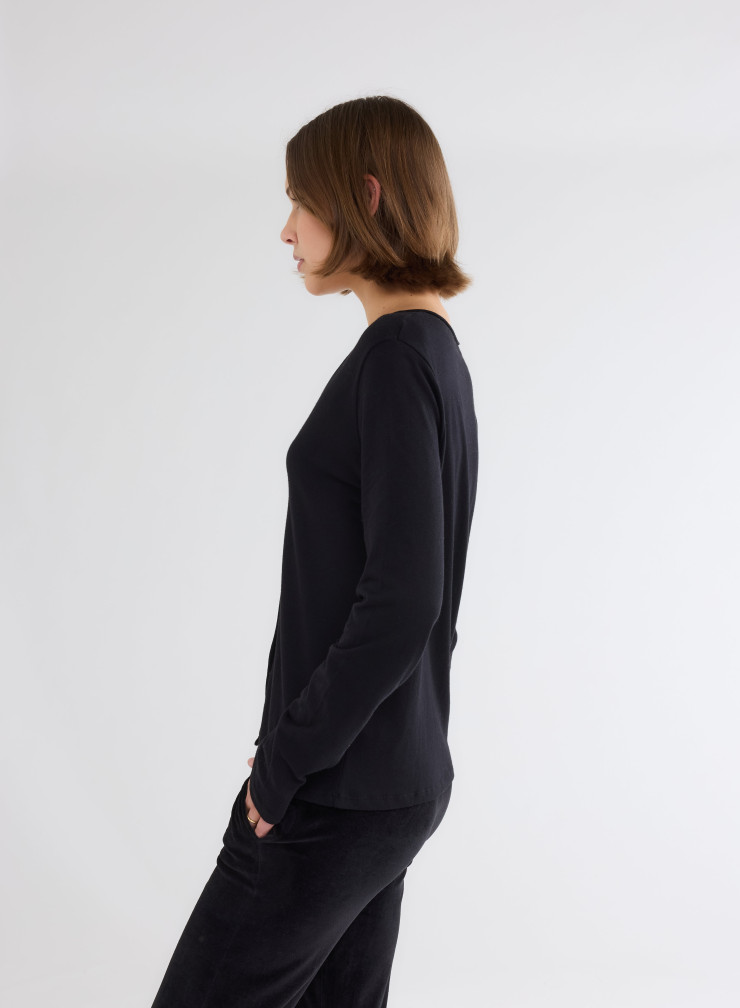 Long Sleeves V-neck Tank Top in Organic Cotton / Cashmere