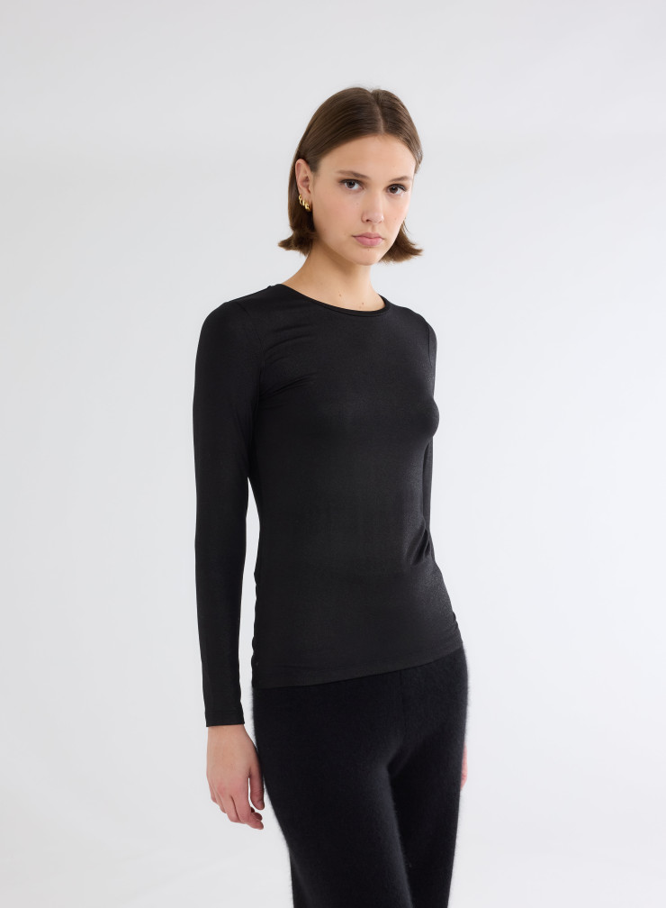 Long Sleeves T-shirt Round Neck in Viscose / Elastane