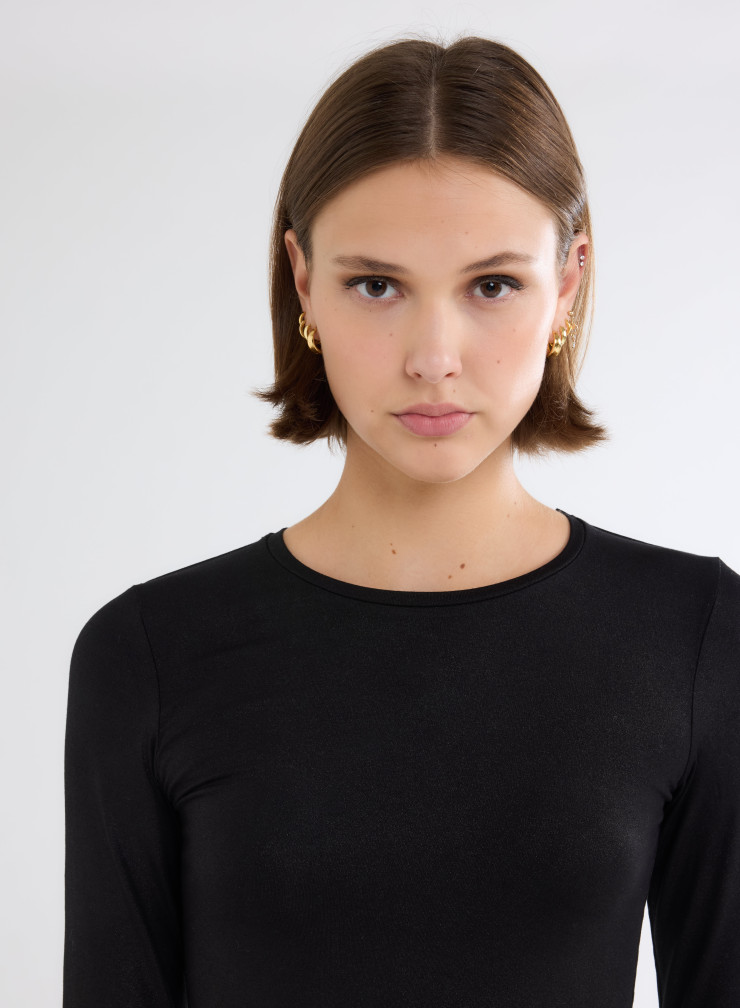 Long Sleeves T-shirt Round Neck in Viscose / Elastane