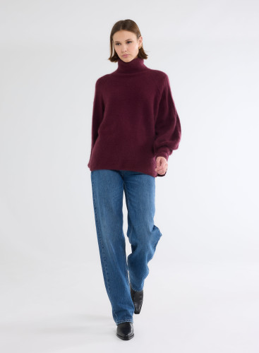 Raglan Sleeves Sweater Turtle neck in Raccoon wool / Polyamide