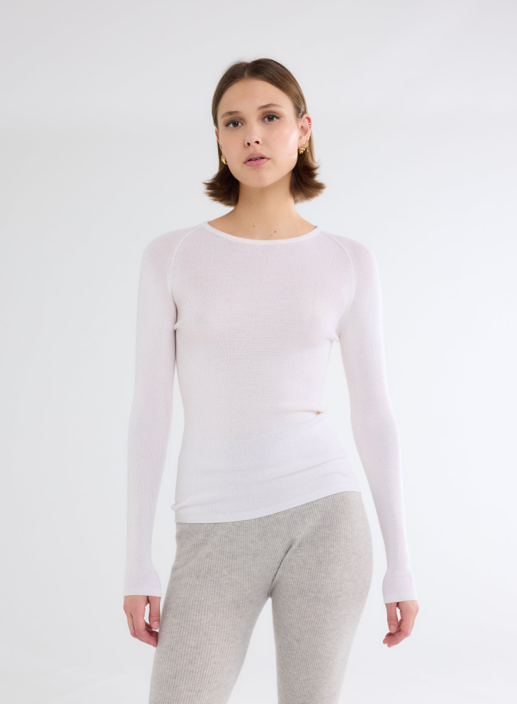 Pullovers Manches Longues Col V en Laine merinos / Soie