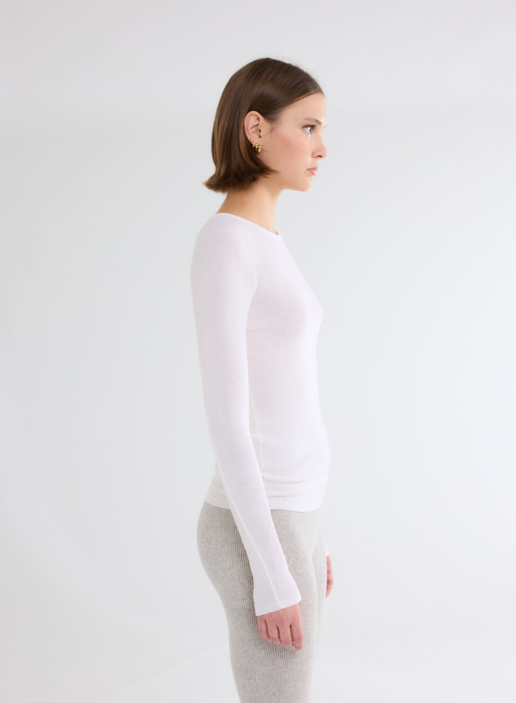 Pullovers Manches Longues Col V en Laine merinos / Soie