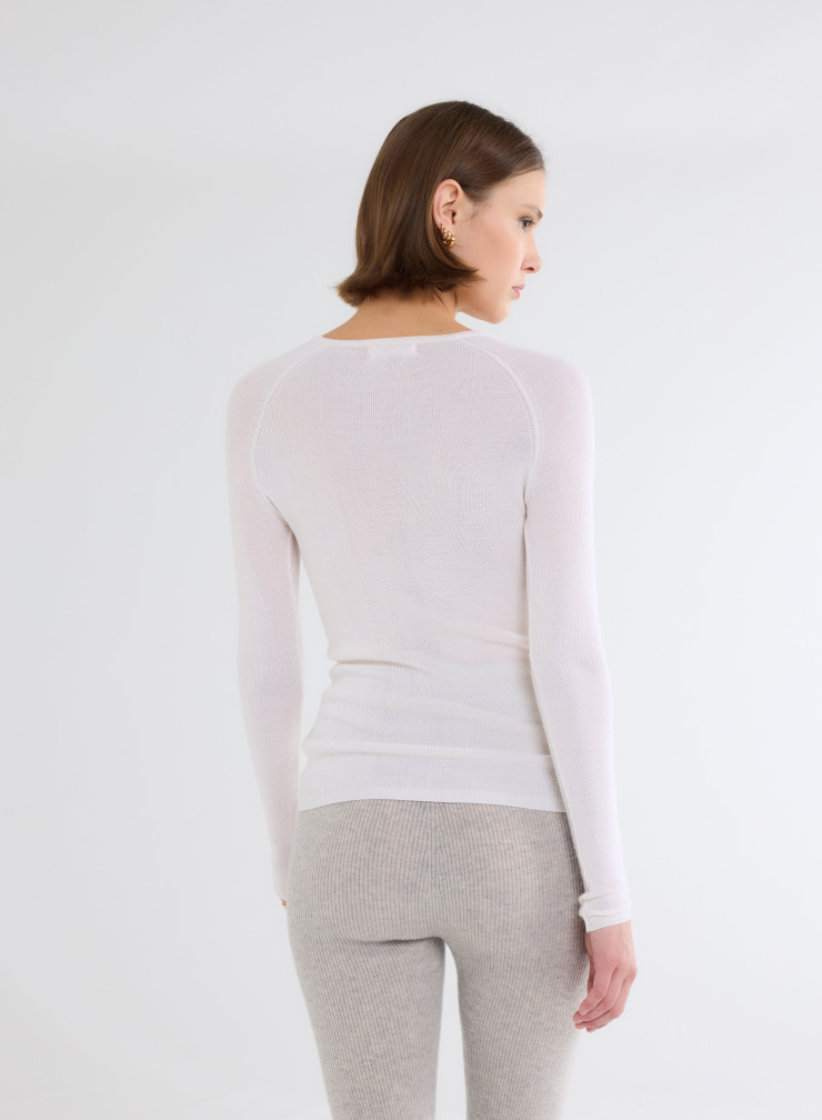 Pullovers Manches Longues Col V en Laine merinos / Soie