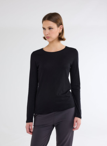 Long Sleeves Round neck T-shirt in Organic Cotton / Cashmere