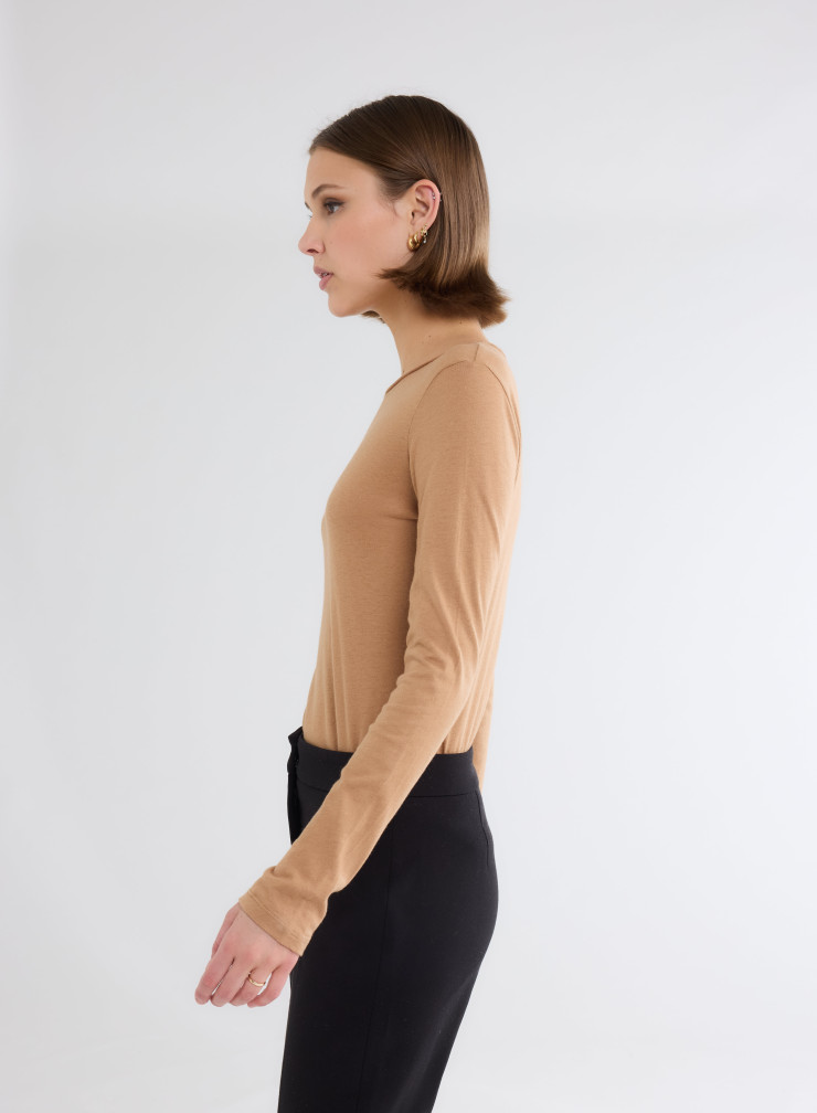 Long Sleeves Round neck T-shirt in Organic Cotton / Cashmere