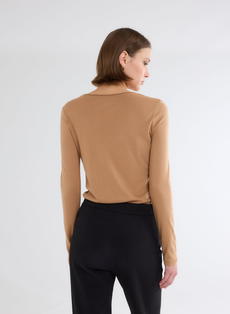 Long Sleeves Round neck T-shirt in Organic Cotton / Cashmere