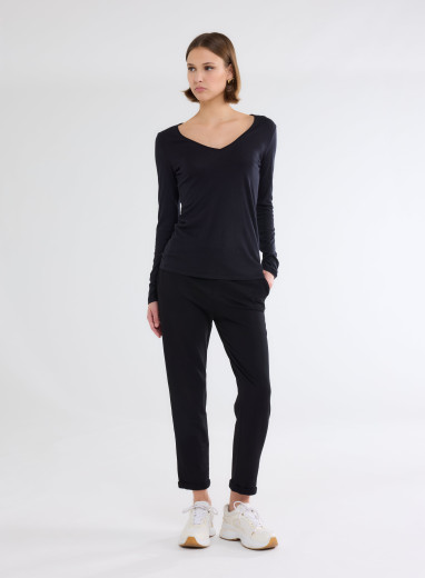 Cotton / Cashmere V-Neck Long Sleeve T-Shirt