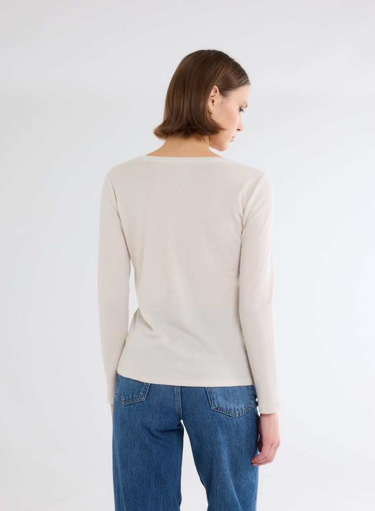 Long Sleeves V-neck T-shirt in Organic Cotton / Cashmere