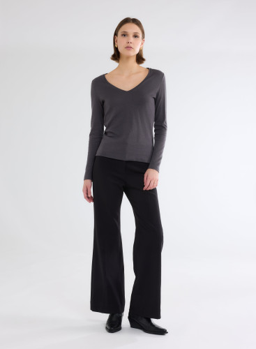 Long Sleeves V-neck T-shirt in Organic Cotton / Cashmere