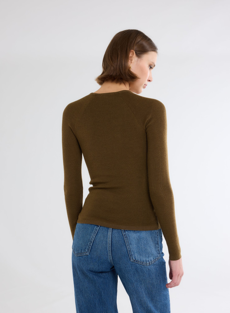 Long Sleeves Sweater V-neck in Merino Wool / Silk