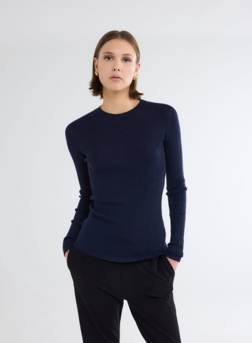 Pull Manches Longues Col Rond en Laine Merinos