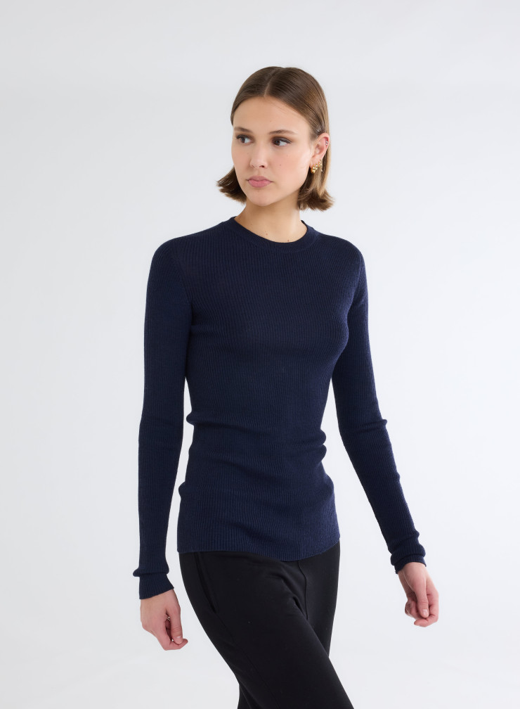 Pullovers Manches Longues Col Rond en Laine merinos