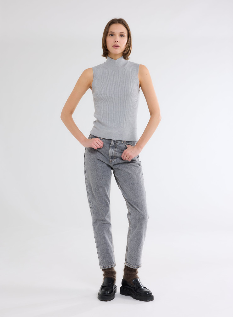 Pullovers Manches Sans Col Montant en Laine merinos