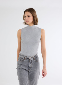 Pullovers Manches Sans Col Montant en Laine merinos