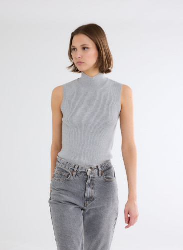 Pull sans Manches Col Montant en Laine Merinos